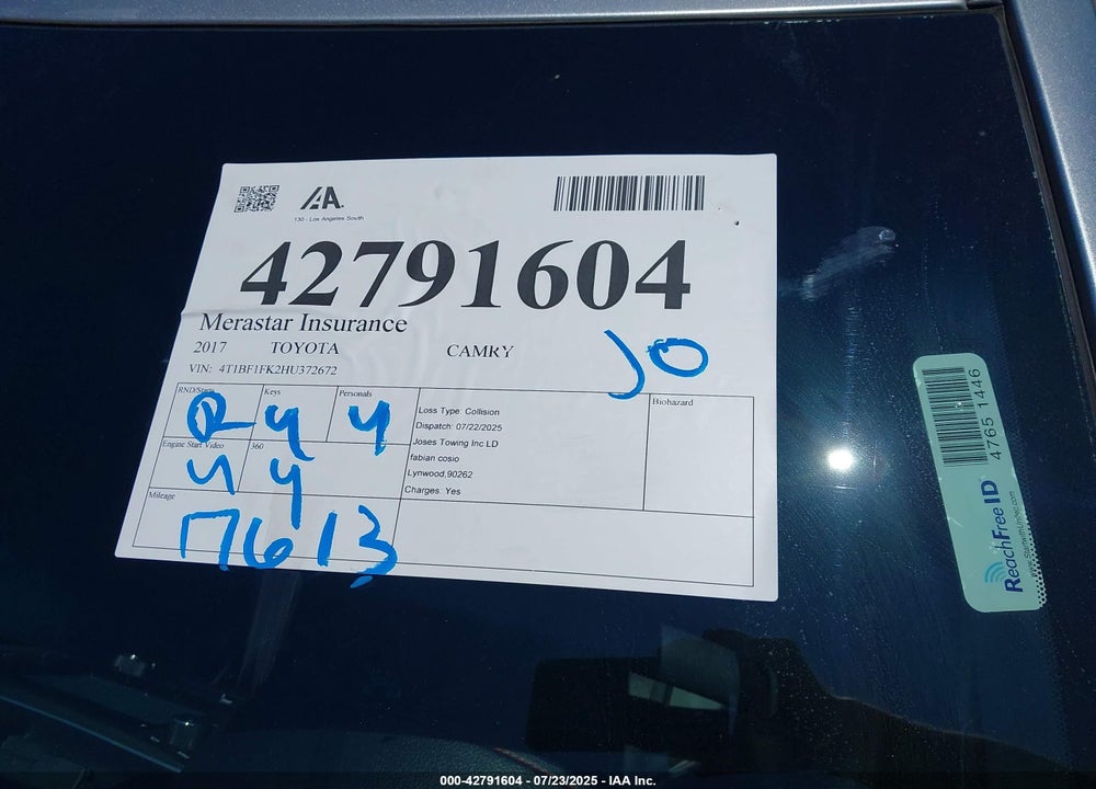 2017 TOYOTA CAMRY VIN: 4T1BF1FK2HU372672