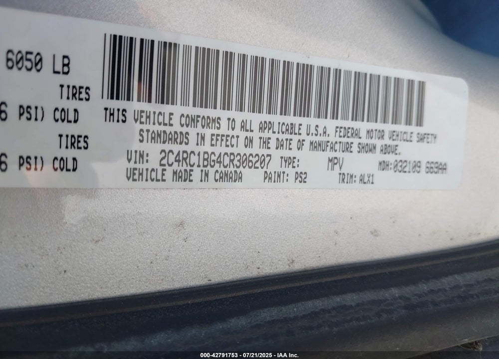 2012 CHRYSLER TOWN & COUNTRY VIN: 2C4RC1BG4CR306207