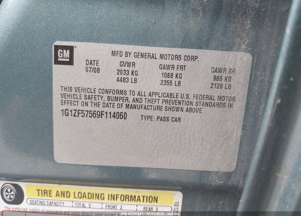 2009 CHEVROLET MALIBU HYBRID VIN: 1G1ZF57569F114060