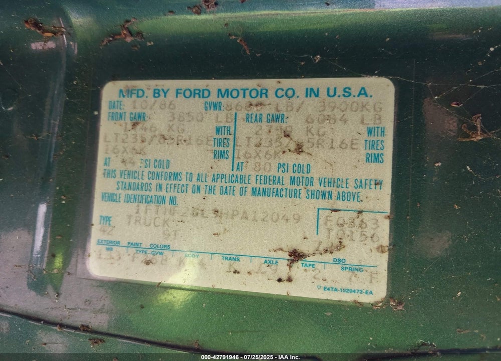 1987 FORD F250 VIN: 1FTHF26L9HPA12049