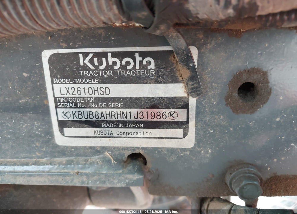2024 KUBOTA LX 2610 VIN: KBUB8AHRHN1J31986