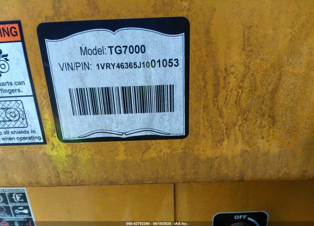 2018 VERMEER TG7000 TUB GRINDER VIN: 1VRY46365J1001053