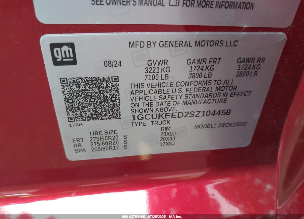 2025 CHEVROLET SILVERADO 1500 4WD SHORT BED RST VIN: 1GCUKEED2SZ104458