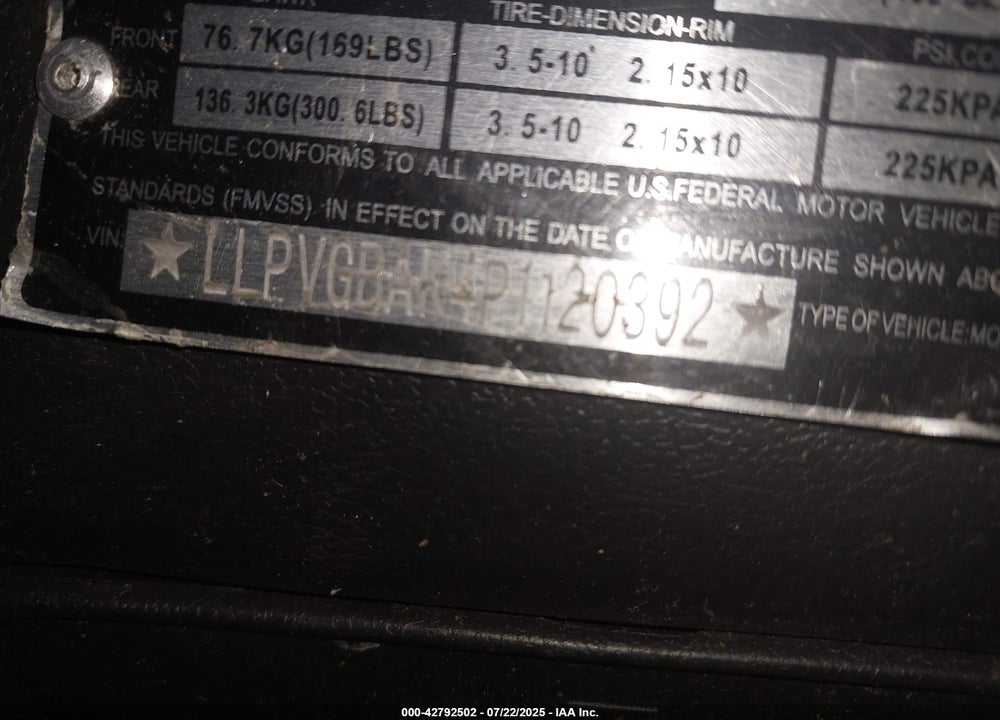 2023 JIAJ SCOOTER VIN: LLPVGBAK4P1120392