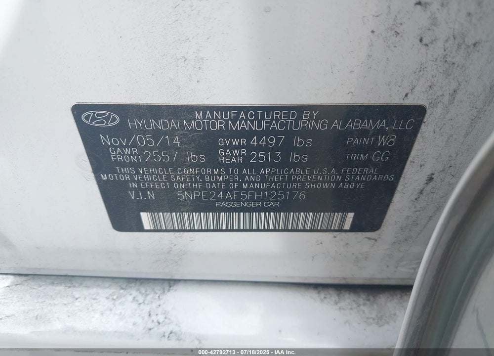 2015 HYUNDAI SONATA VIN: 5NPE24AF5FH125176