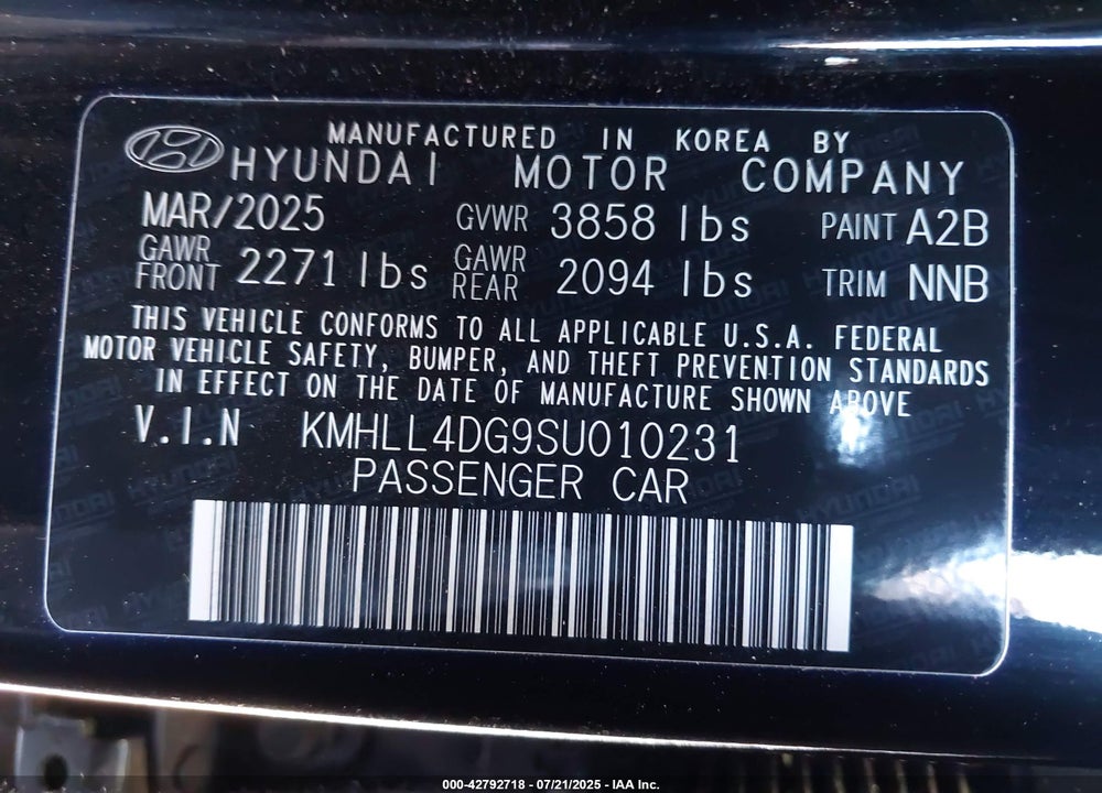 2025 HYUNDAI ELANTRA VIN: KMHLL4DG9SU010231