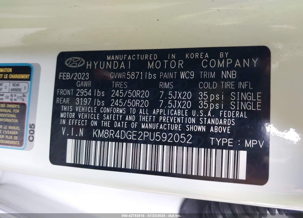 2023 HYUNDAI PALISADE SEL VIN: KM8R4DGE2PU592052