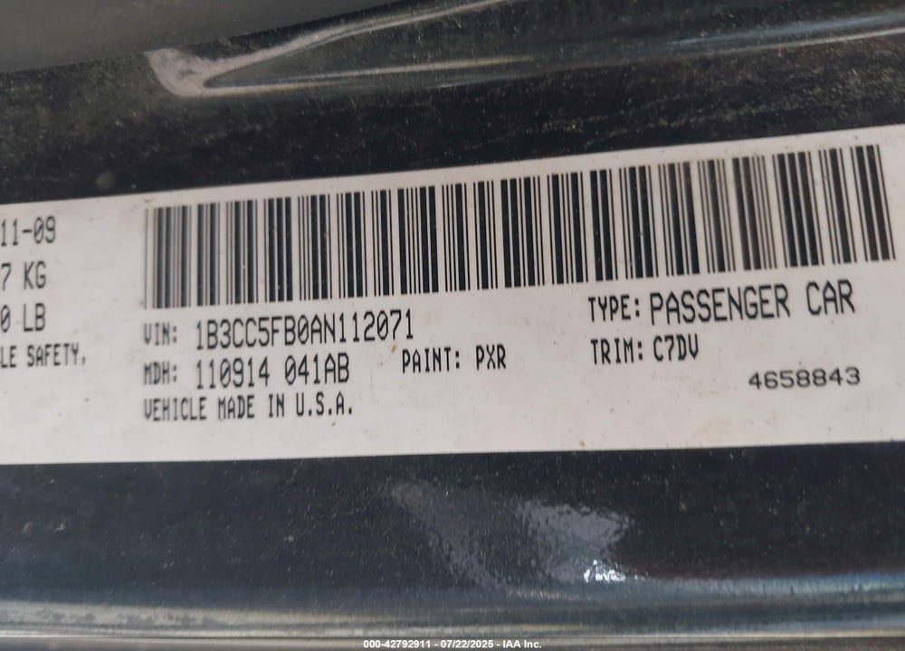 2010 DODGE AVENGER R/T VIN: 1B3CC5FB0AN112071