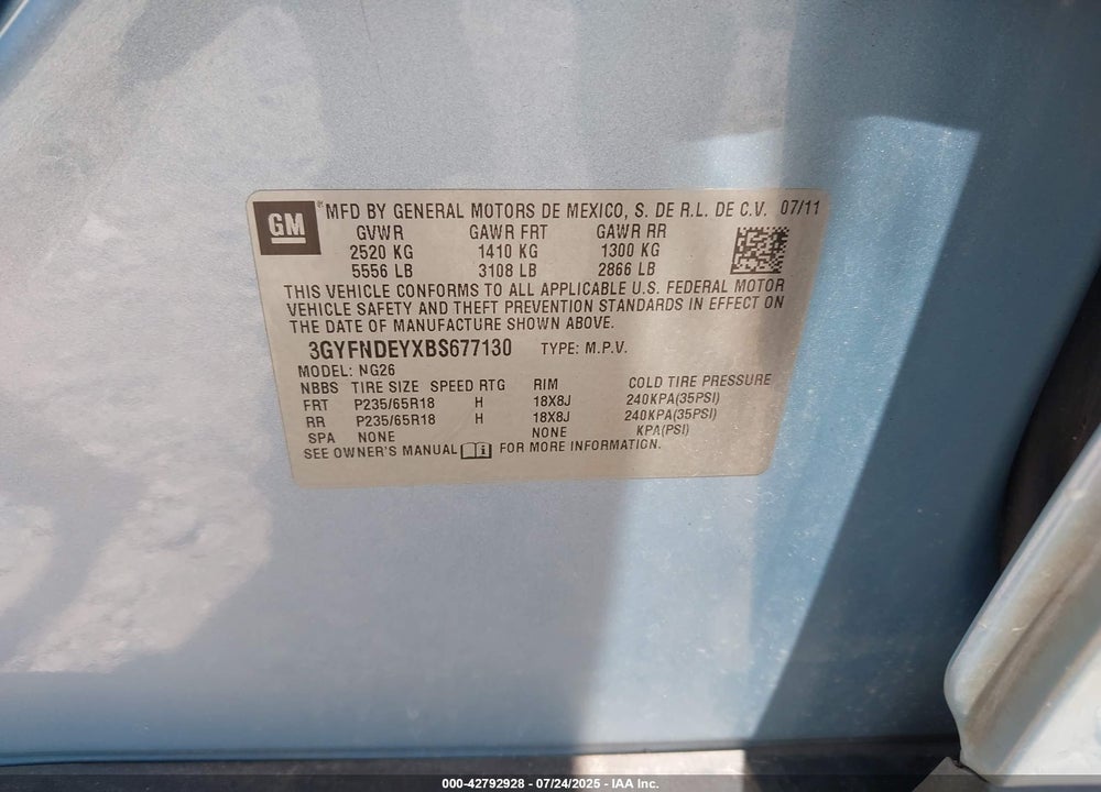 2011 CADILLAC SRX VIN: 3GYFNDEYXBS677130