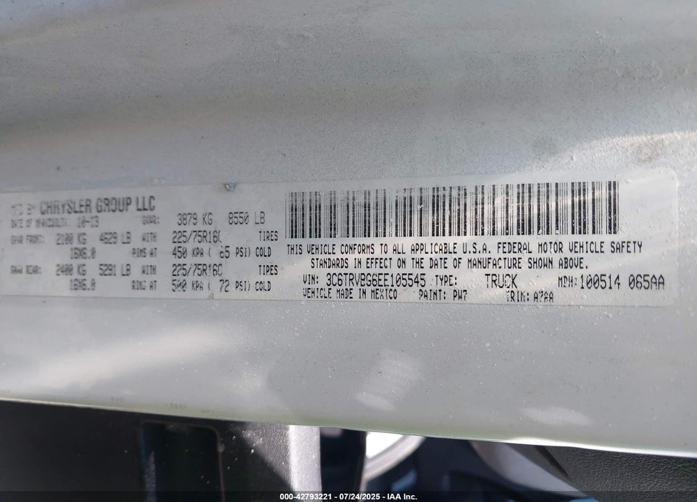 2014 RAM PROMASTER 1500 VIN: 3C6TRVBG6EE105545