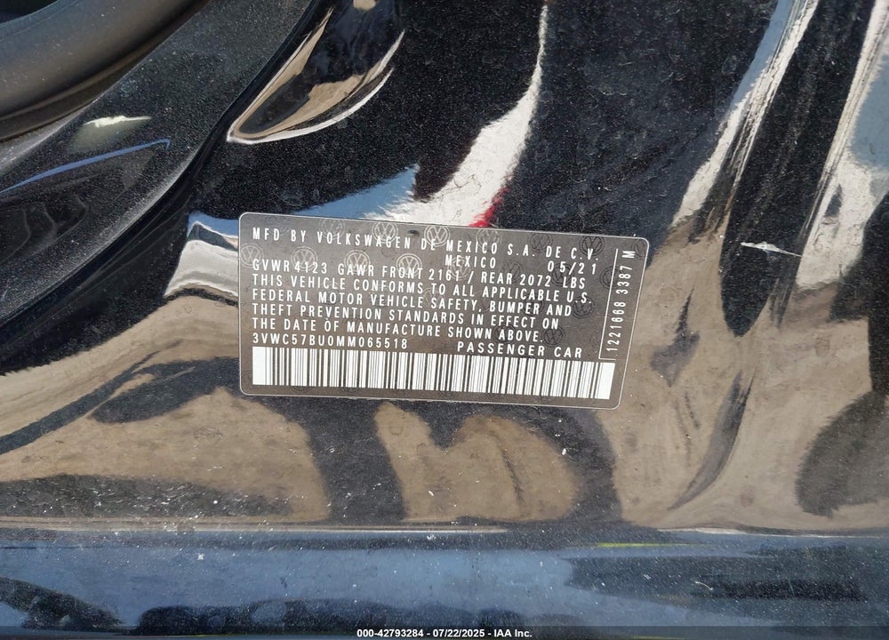 2021 VOLKSWAGEN JETTA VIN: 3VWC57BU0MM065518