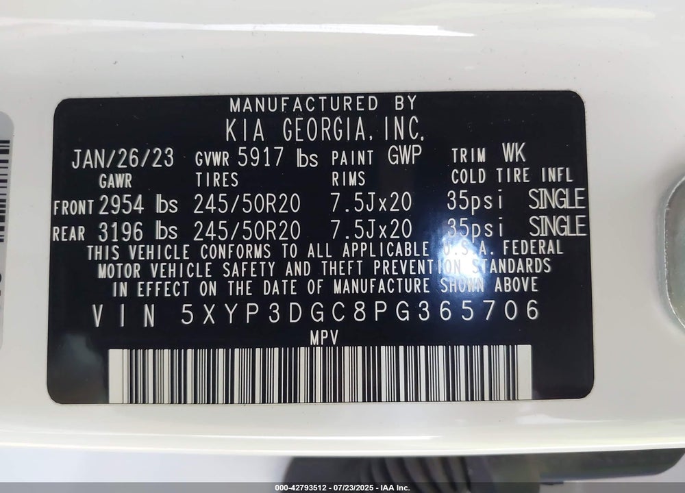 2023 KIA TELLURIDE VIN: 5XYP3DGC8PG365706