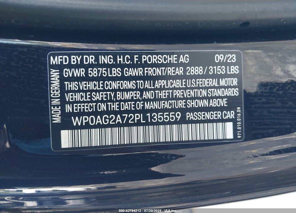 2023 PORSCHE PANAMERA VIN: WP0AG2A72PL135559
