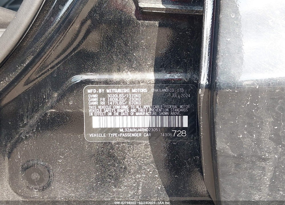 2024 MITSUBISHI MIRAGE VIN: ML32AUHJ4RH023051