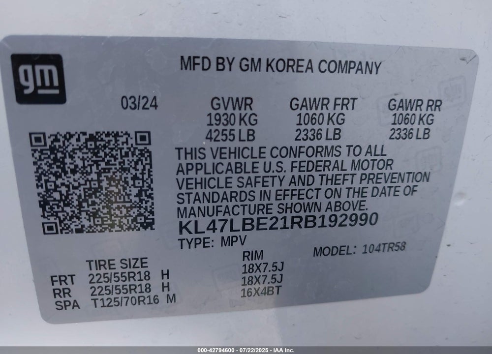 2024 BUICK ENVISTA VIN: KL47LBE21RB192990