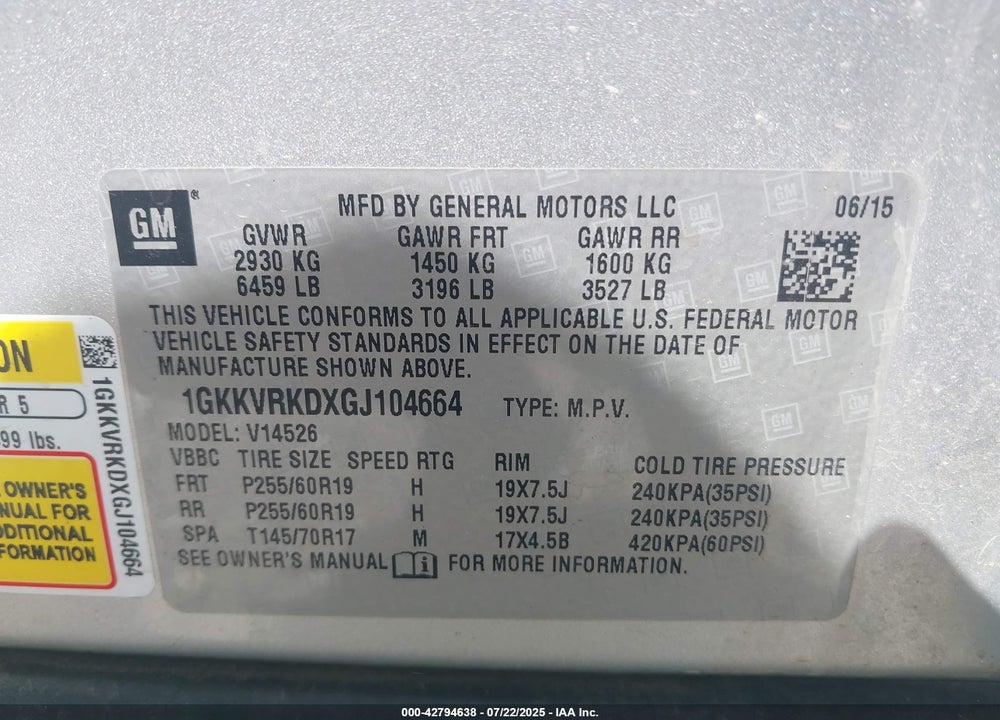 2016 GMC ACADIA VIN: 1GKKVRKDXGJ104664