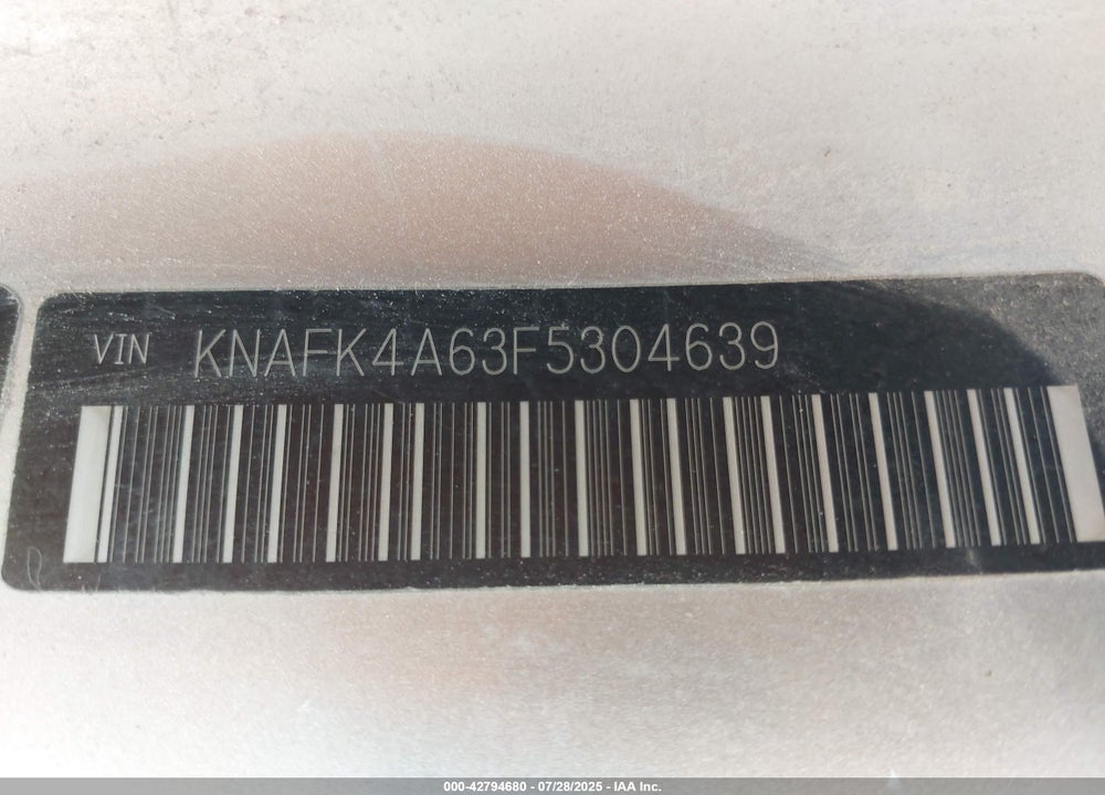 2015 KIA FORTE VIN: KNAFK4A63F5304639