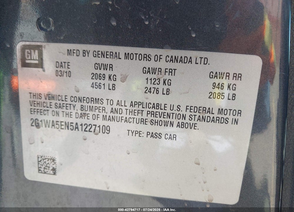 2010 CHEVROLET IMPALA VIN: 2G1WA5EN5A1227109