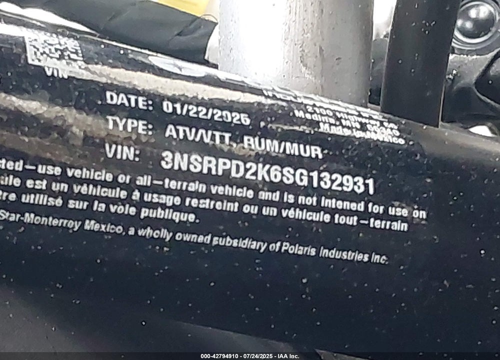 2025 POLARIS RZR PRO R ULTIMATE VIN: 3NSRPD2K6SG132931