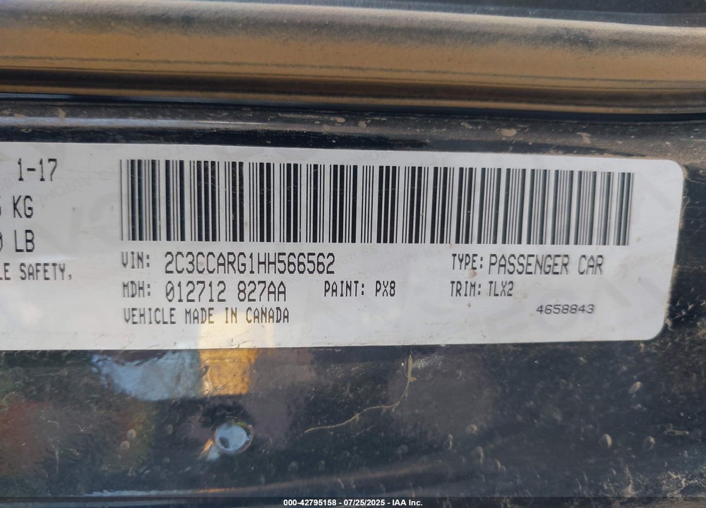 2017 CHRYSLER 300 VIN: 2C3CCARG1HH566562