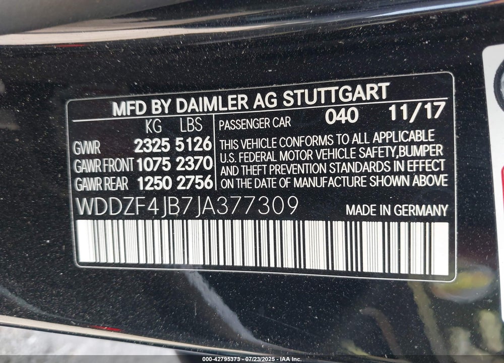 2018 MERCEDES-BENZ E-CLASS VIN: WDDZF4JB7JA377309