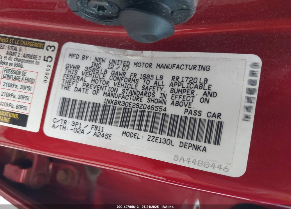 2008 TOYOTA COROLLA LE VIN: 1NXBR30E28Z046554