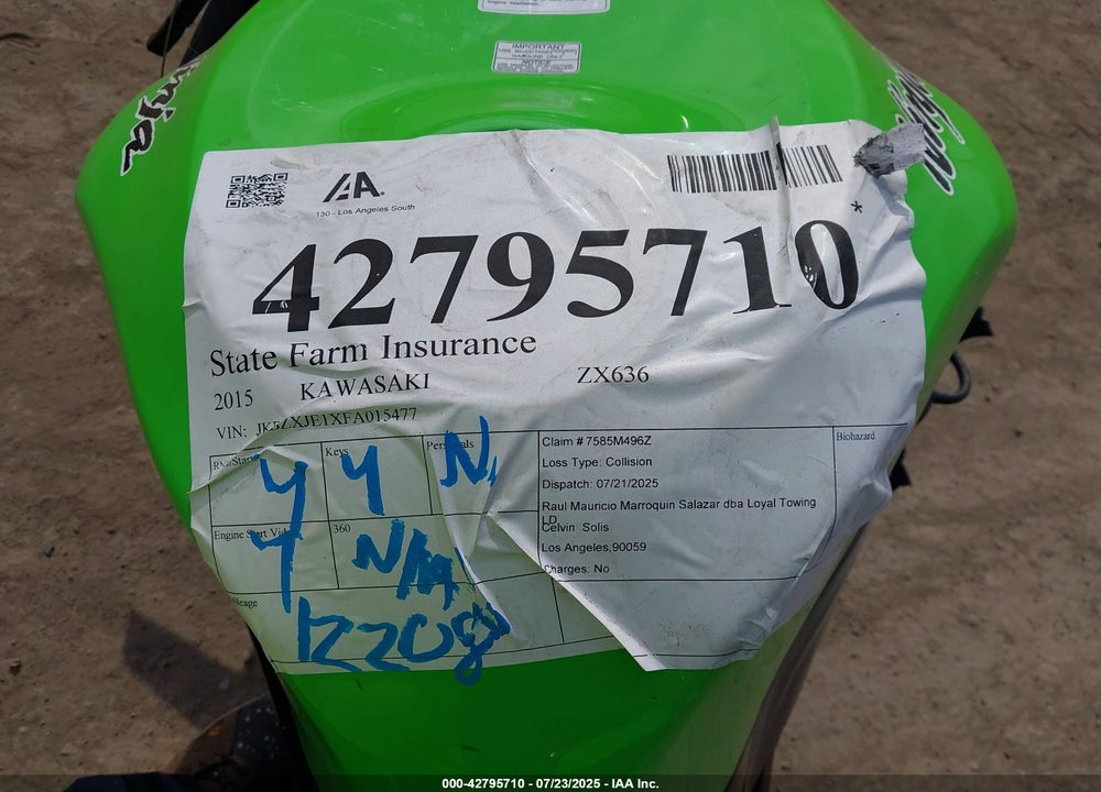 2015 KAWASAKI ZX636 VIN: JKBZXJE1XFA015477