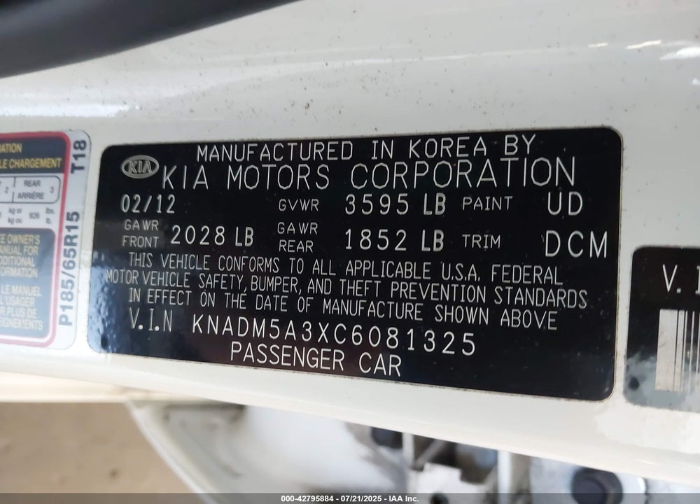 2012 KIA RIO5 LX VIN: KNADM5A3XC6081325