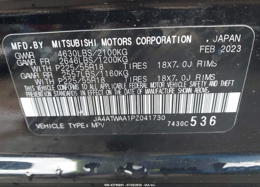 2023 MITSUBISHI ECLIPSE CROSS SE S-AWC/SEL S-AWC VIN: JA4ATWAA1PZ041730