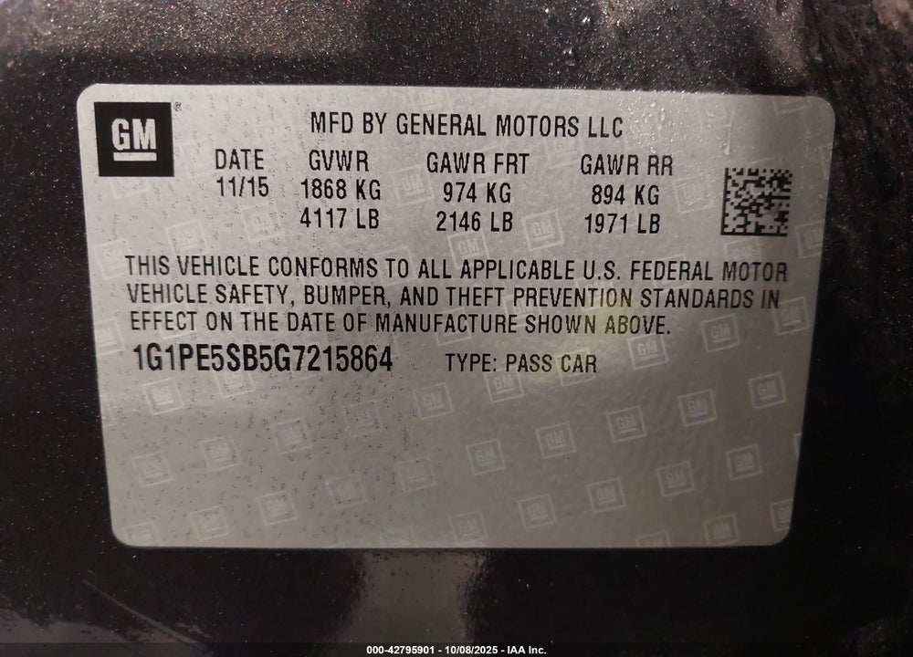 2016 CHEVROLET CRUZE LIMITED VIN: 1G1PE5SB5G7215864