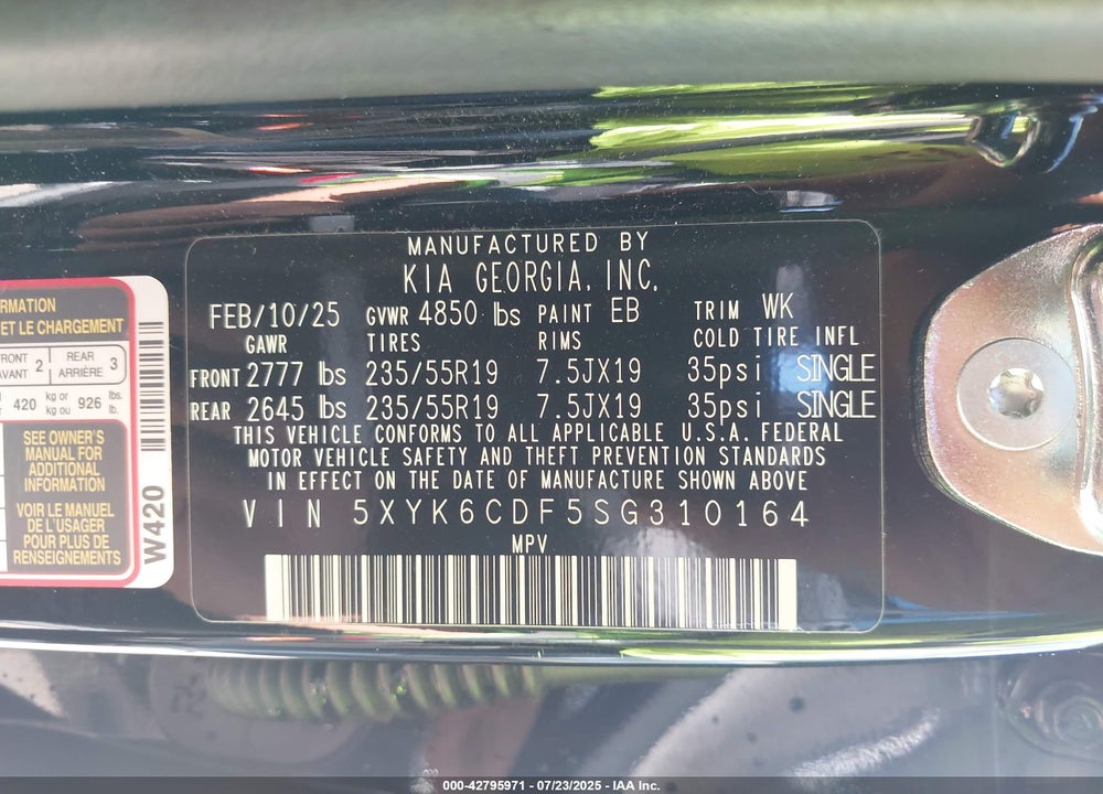 2025 KIA SPORTAGE VIN: 5XYK6CDF5SG310164