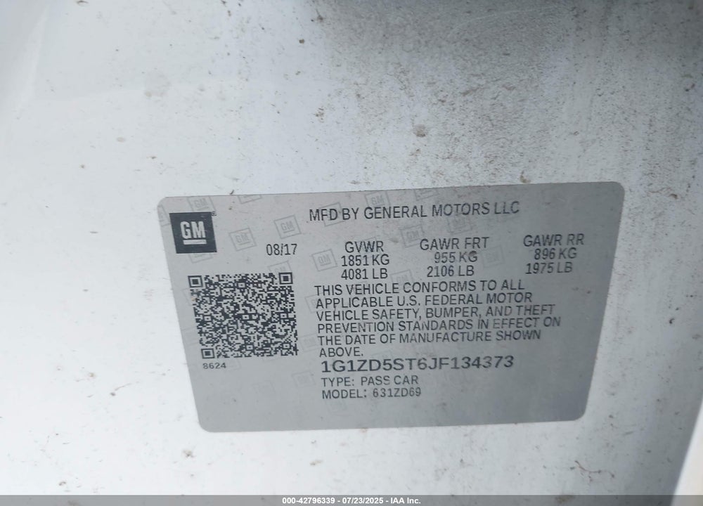 2018 CHEVROLET MALIBU VIN: 1G1ZD5ST6JF134373