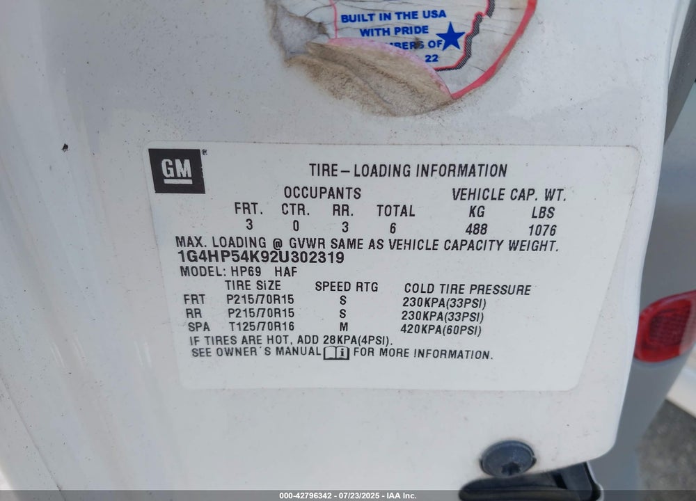 2002 BUICK LESABRE CUSTOM VIN: 1G4HP54K92U302319