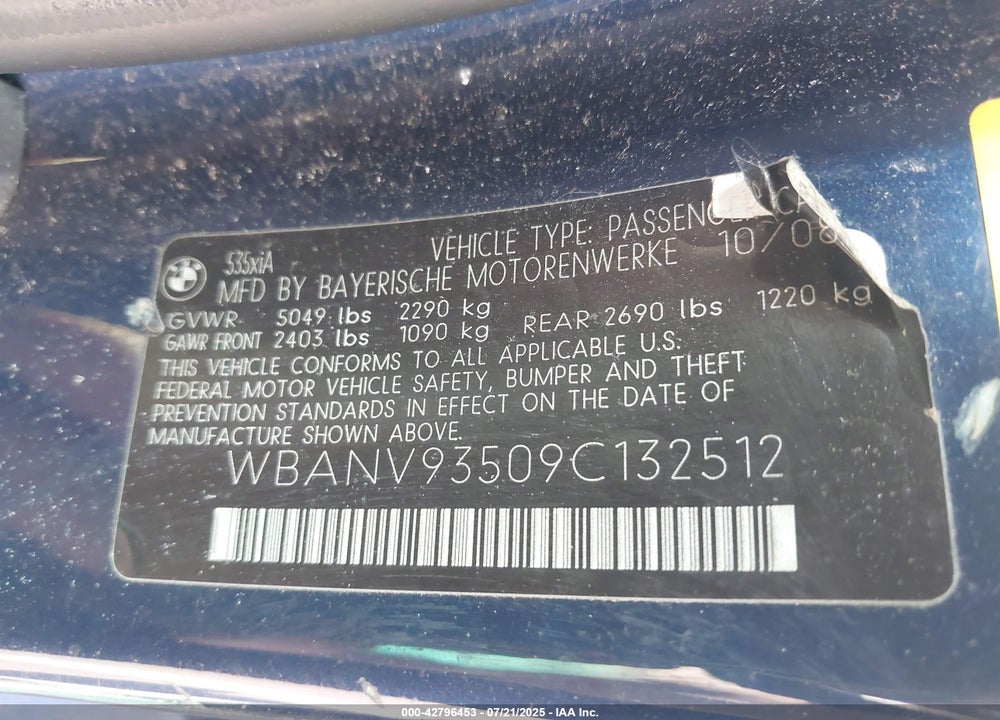 2009 BMW 535I XDRIVE VIN: WBANV93509C132512
