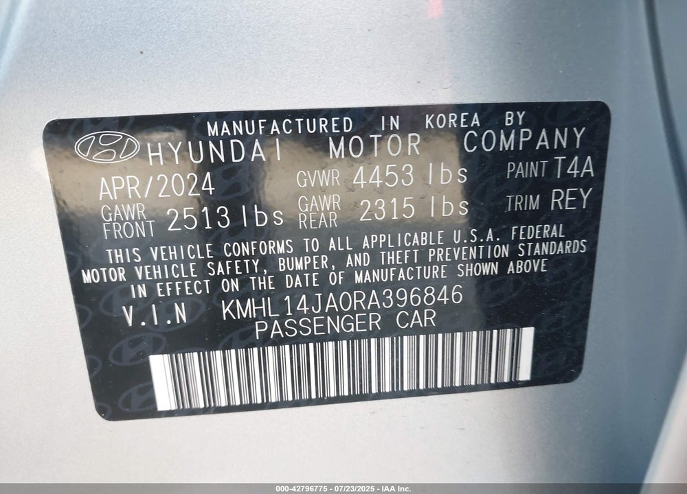 2024 HYUNDAI SONATA VIN: KMHL14JA0RA396846