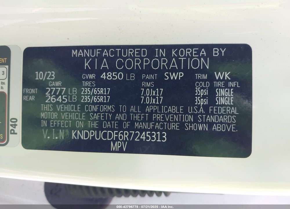 2024 KIA SPORTAGE VIN: KNDPUCDF6R7245313