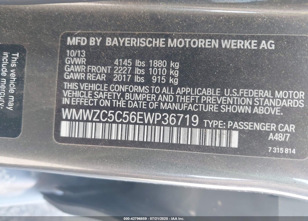 2014 MINI COOPER COUNTRYMAN VIN: WMWZC5C56EWP36719