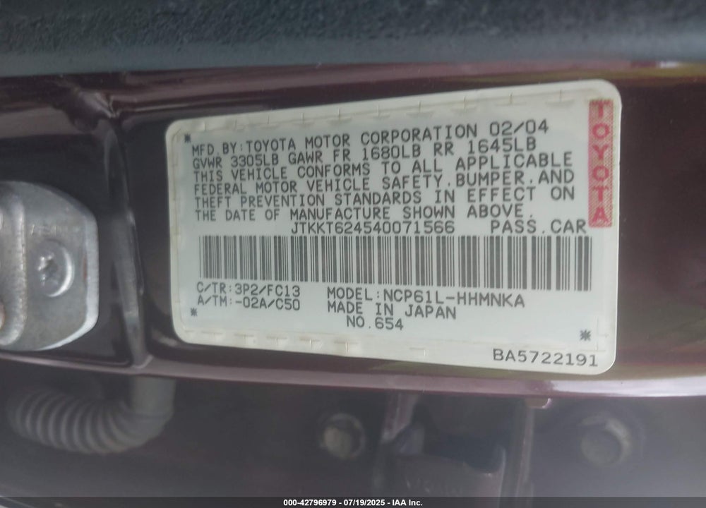 2004 SCION XA VIN: JTKKT624540071566