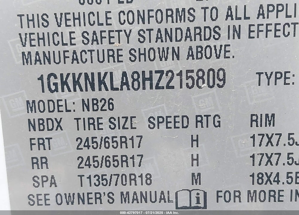 2017 GMC ACADIA VIN: 1GKKNKLA8HZ215809