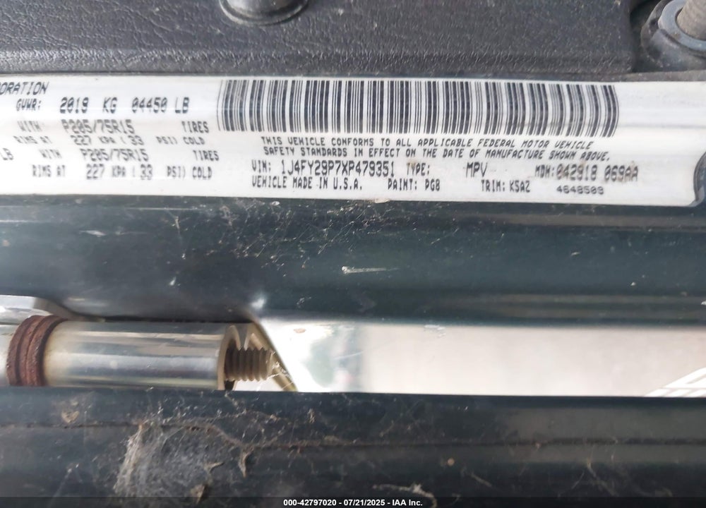 1999 JEEP WRANGLER SE VIN: 1J4FY29P7XP479351