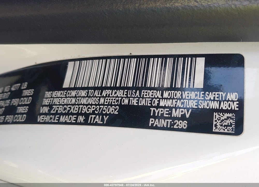 2016 FIAT 500X VIN: ZFBCFXBT9GP375062