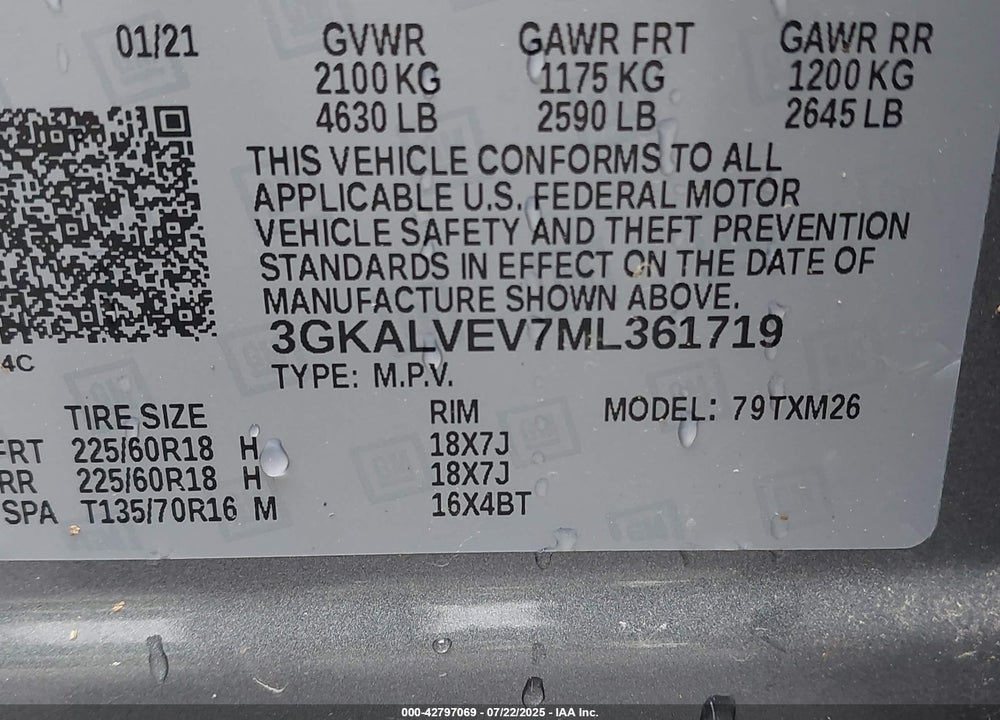 2021 GMC TERRAIN AWD SLT VIN: 3GKALVEV7ML361719