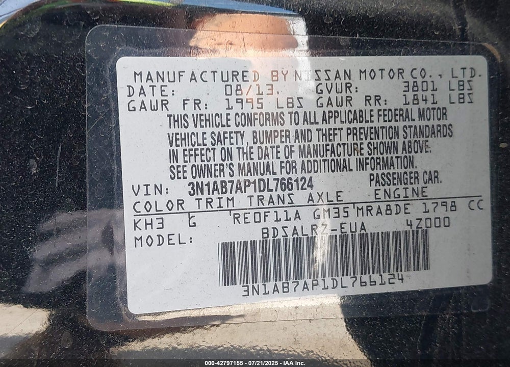 2013 NISSAN SENTRA VIN: 3N1AB7AP1DL766124
