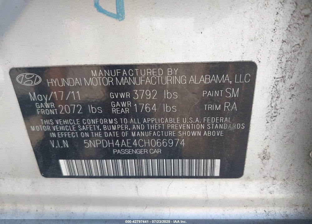 2012 HYUNDAI ELANTRA VIN: 5NPDH4AE4CH066974