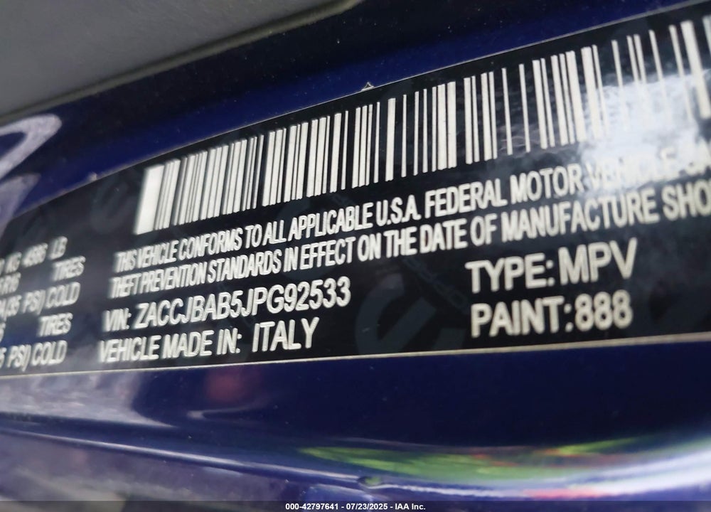 2018 JEEP RENEGADE VIN: ZACCJBAB5JPG92533