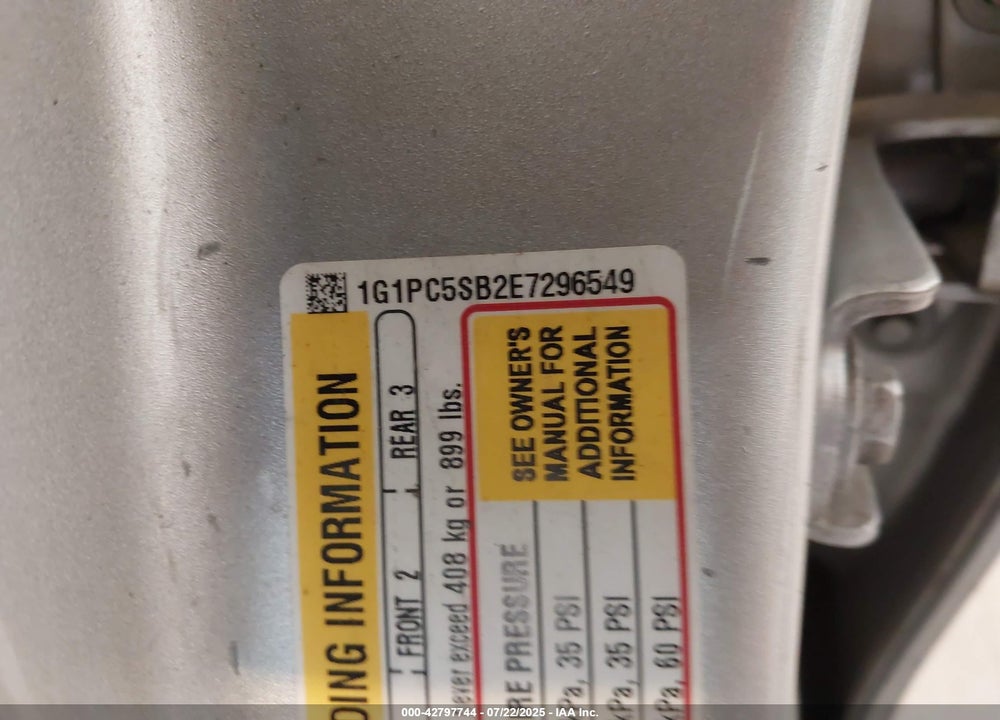 2014 CHEVROLET CRUZE VIN: 1G1PC5SB2E7296549