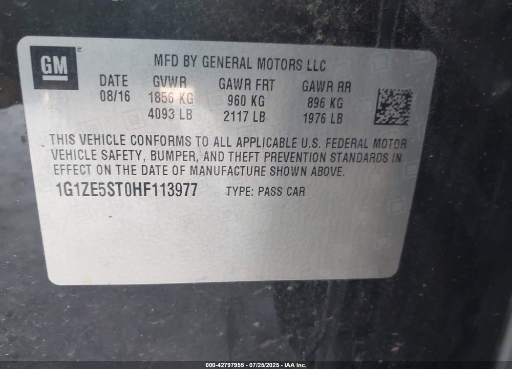 2017 CHEVROLET MALIBU VIN: 1G1ZE5ST0HF113977
