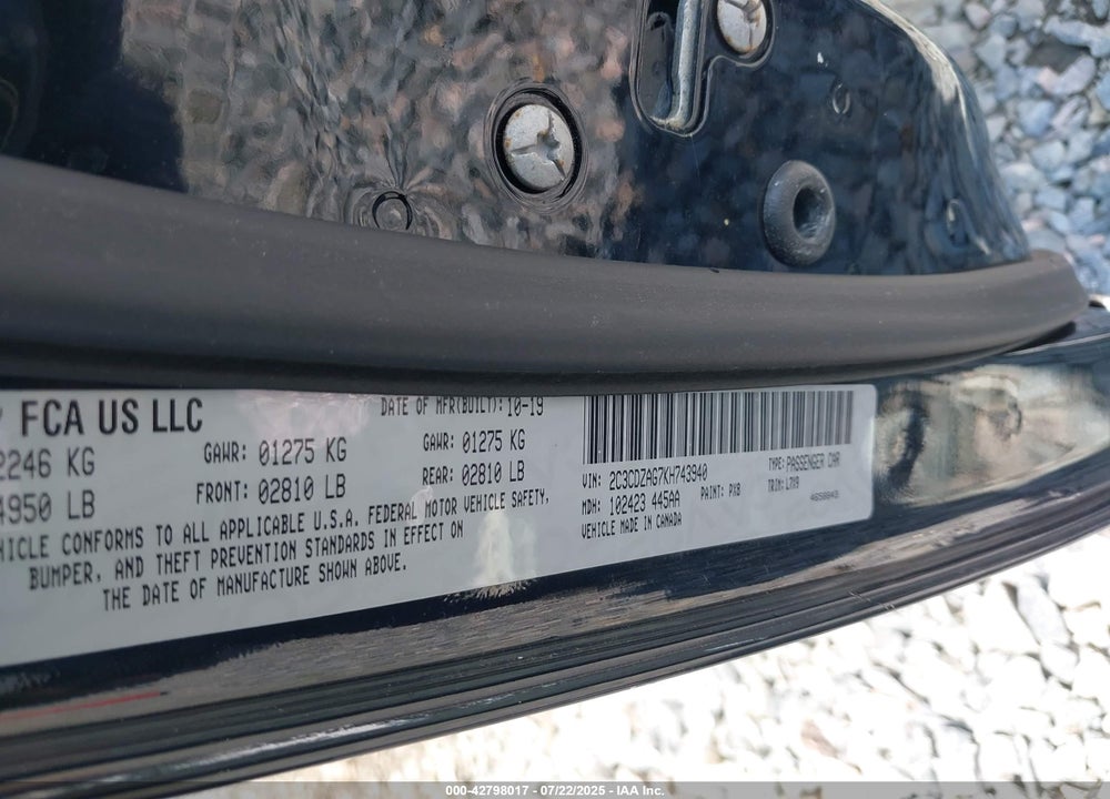 2019 DODGE CHALLENGER VIN: 2C3CDZAG7KH743940