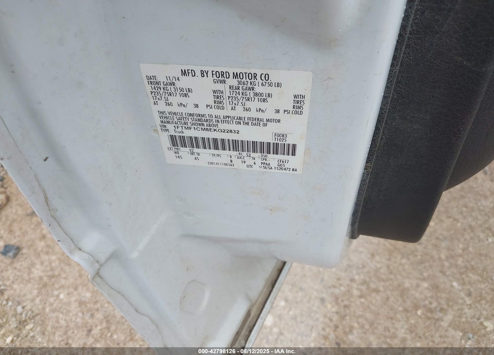 2014 FORD F-150 VIN: 1FTMF1CM8EKG22832