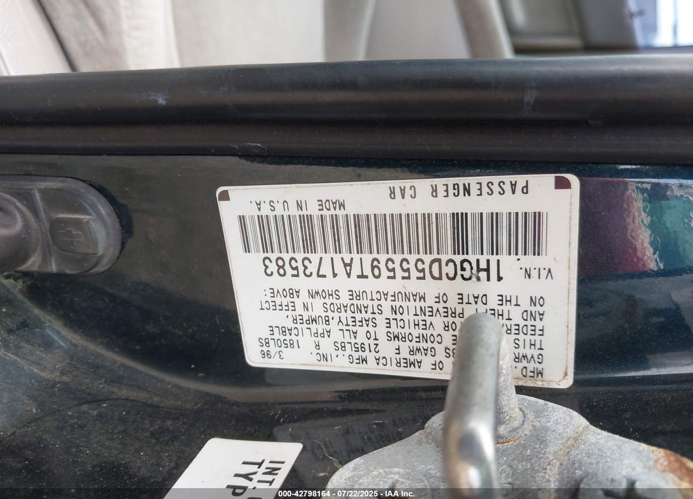 1996 HONDA ACCORD EX/EX-R VIN: 1HGCD5559TA173583